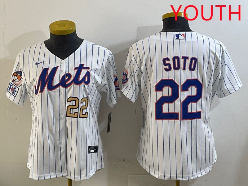 Youth New York Mets #22 Soto White Stirpe Game 2025 Nike MLB Jersey style 7